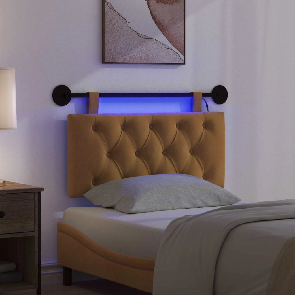 Testiera | Testata sospesa Con luce LED Marrone Velluto