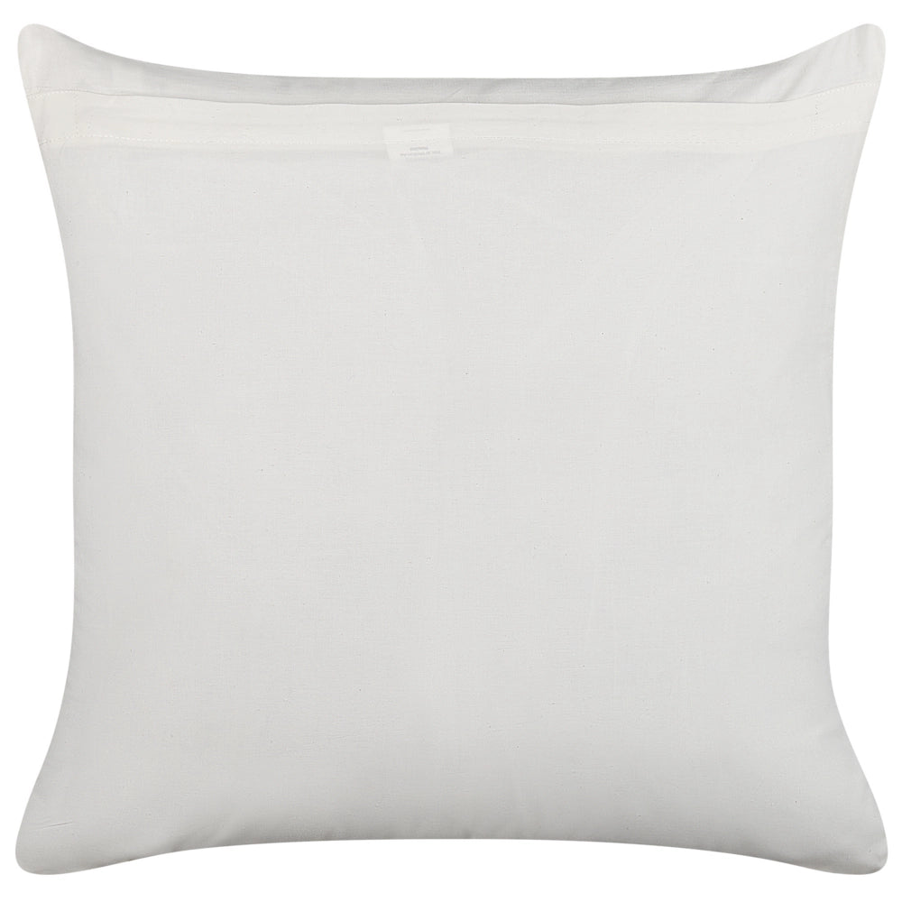 Cuscino decorativo cotone bianco e giallo 45 x 45 cm motivo floreale fatto a mano rivestimento sfoderabile con imbottitura boho style