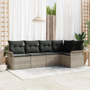 Set di Divani da Giardino 5 Pezzi con Cuscini Grigio Chiaro in Polyrattan