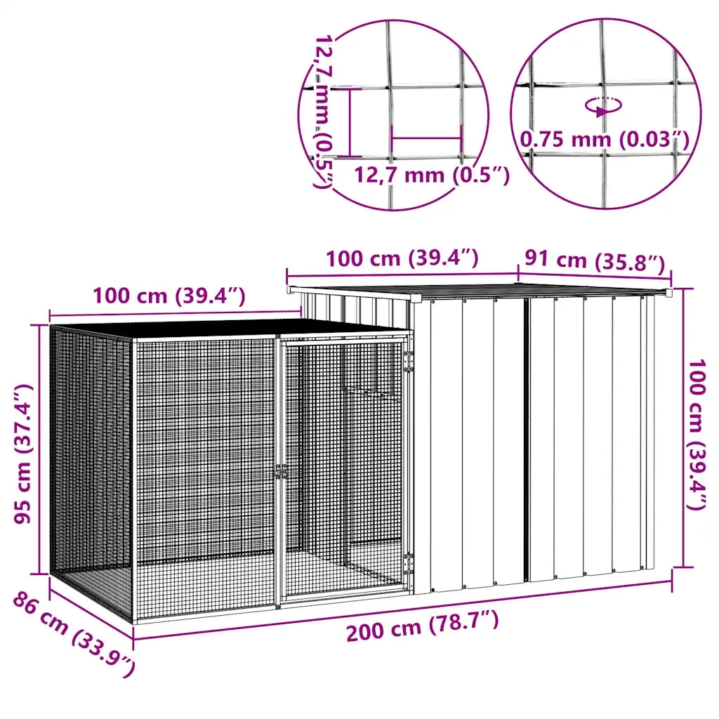 Gabbia per Polli Antracite 200x91x100 cm Acciaio Zincato cod mxl 41440