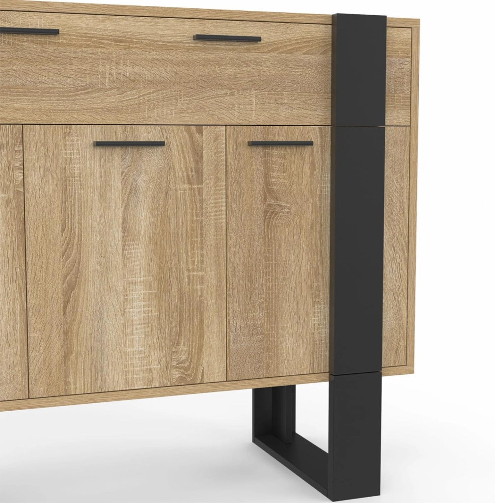 Credenza PHOENIX 100 cm con 3 ante e 1 cassetto, legno e nero