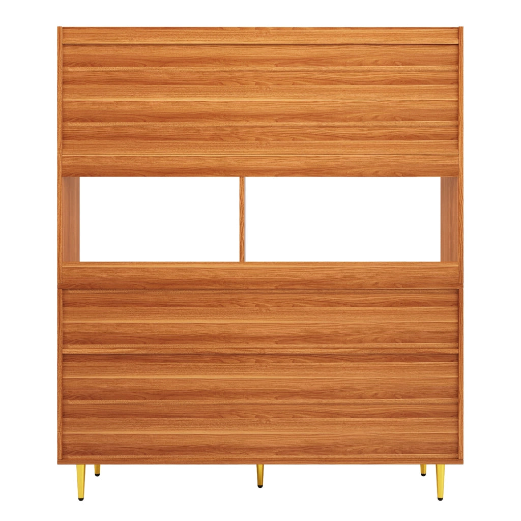 Credenza alta 145x39x171 cm con porta in vetro e portabottiglie in MDF marrone noce