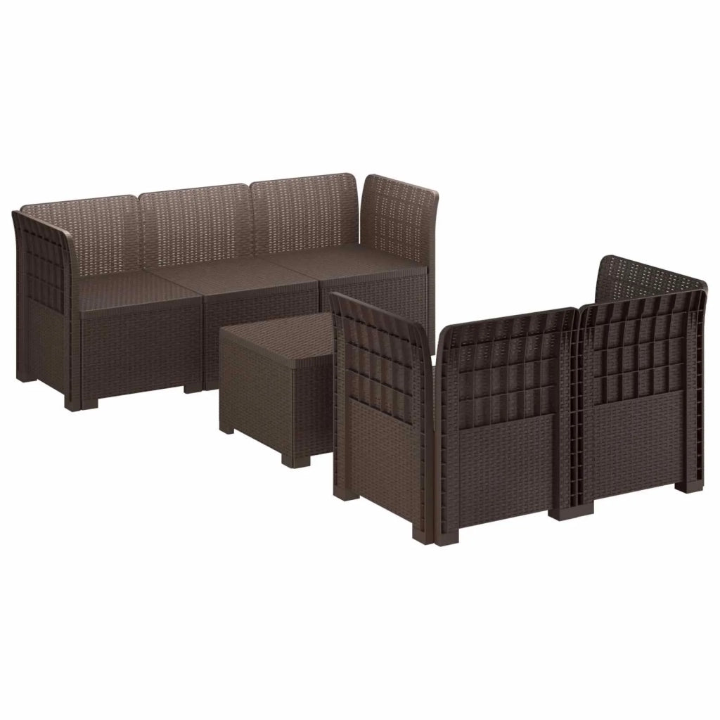 Divano da Giardino 5 Posti Stile Rattan PP Marrone 3443887