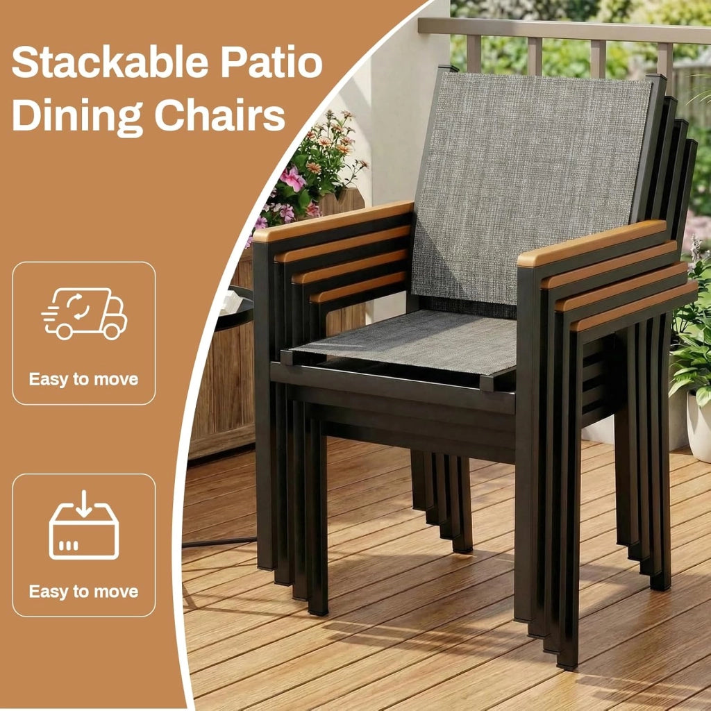Textilene - Set di 4 sedie da giardino in alluminio, impilabili, per sala da pranzo, balcone, terrazza, piscina, ristoranti, resistente alle intemperie, 4 pezzi, colore grigio lino