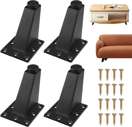 Piedi di mobili neri 8 cm - Set da 4 - Piedi di legno triangolari regolabili per mobili