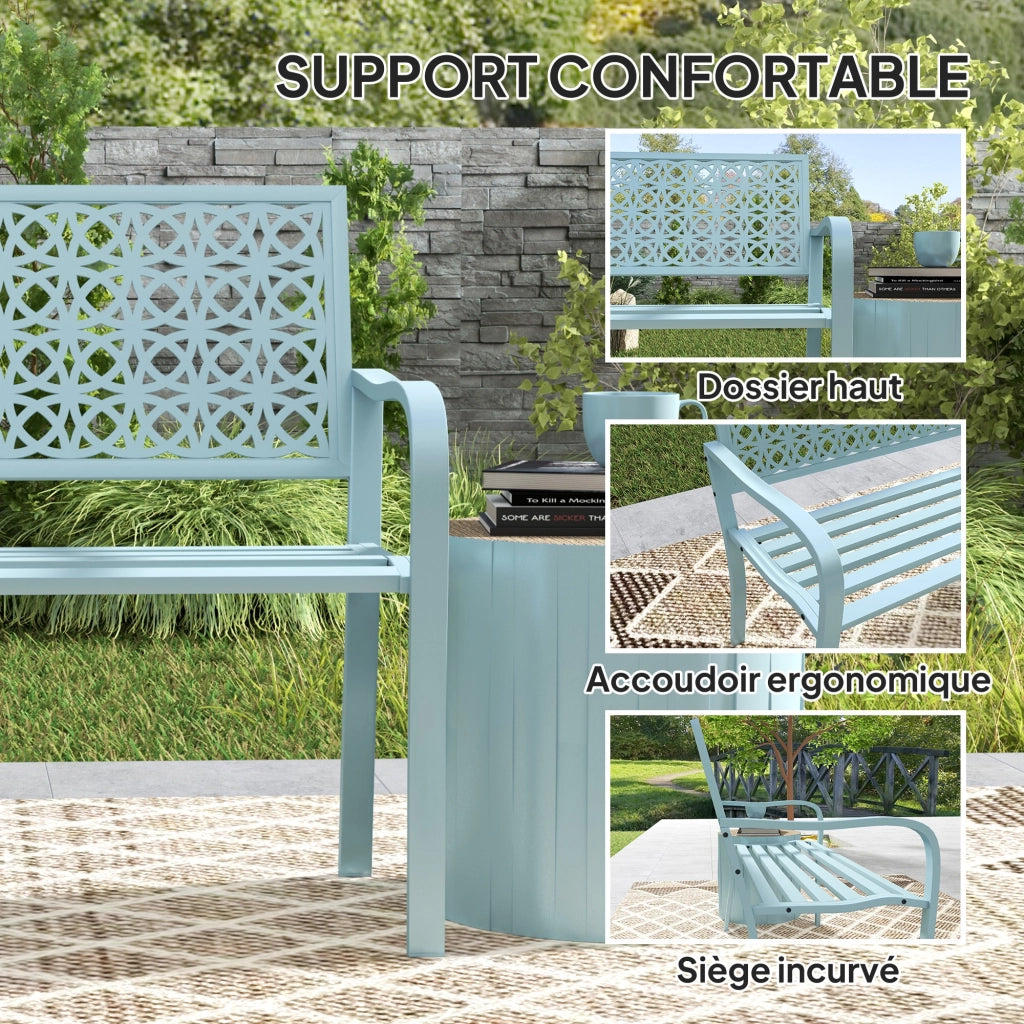Panchina da Giardino 2 Posti ¨C Zephmum ¨C Acciaio Blu 127x63x85
