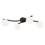Plafoniera 4 Luci Hel In Accciaio Nero E Sfere In Vetro Bianco
