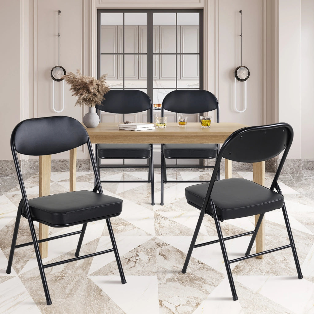 SEDIA PIEGHEVOLE Set da 4 con seduta imbottita, acciaio, Nero