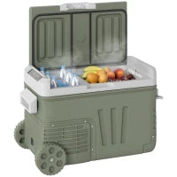 Frigorifero da Campeggio da 33 L, Frigo da Viaggio, Frigo Portatile con 2 Scomparti e Ruote, Plastica, Verde