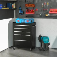 Carrello Porta Utensili Attrezzi Attrezzatura con Cassettiera Nero 61.5 x 33 x 82.5cm