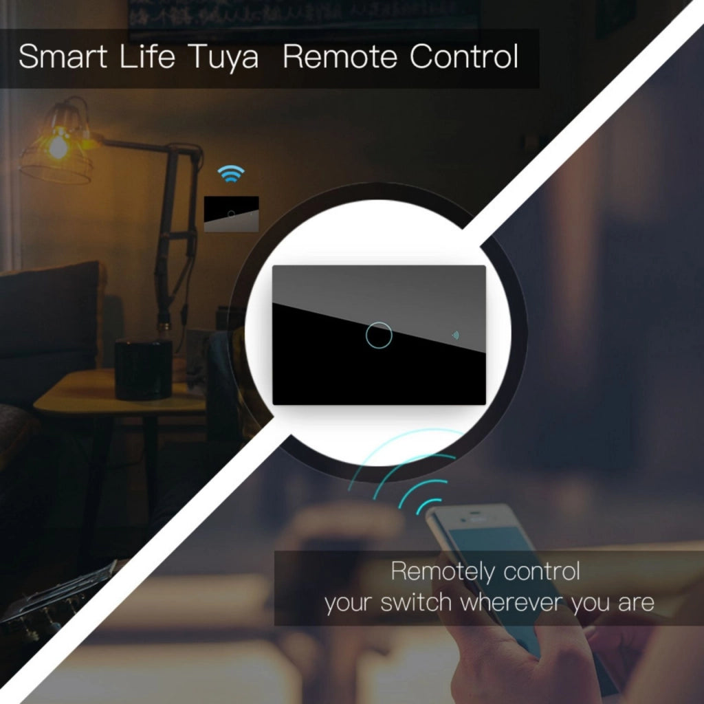 Interruttore Da Parete Touch 1 Tasto, WIFI 2.4G+BLE+RF 433MHz, Bluetooth BLE Mesh TUYA, Smart Life, 10A, AC 90-250V, 50/60HZ, 120X72X38mm Per Scatola 503, IP20, Nero, SH9551B