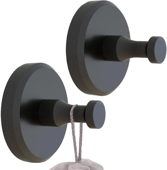 Hanger per Asciugamano a Parete - Pratico e Resistente - Nero - Appoggio per Asciugamani senza Forare - per Bagno e Cucina