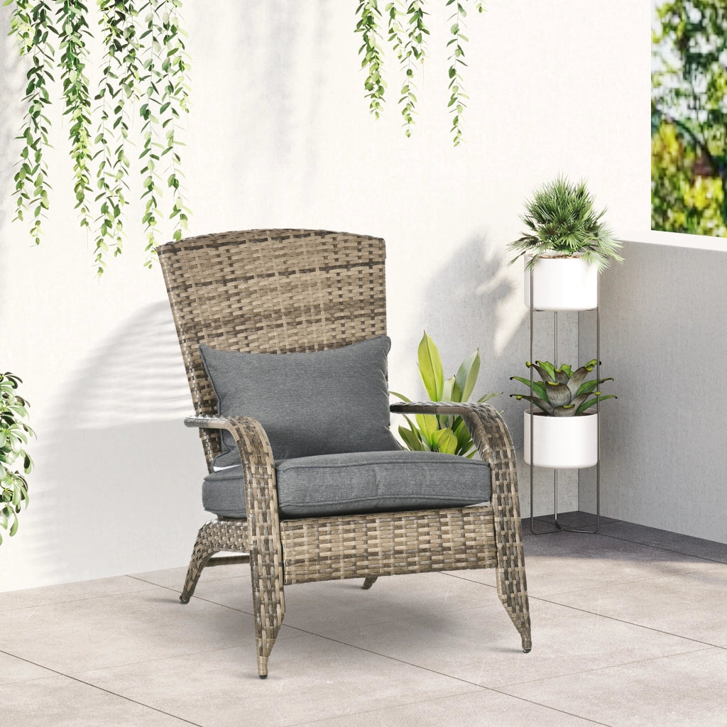 Sedia da Giardino con Braccioli ¨C zephmum ¨C in Rattan e Acciaio, Marrone e Grigio, 64x80x90 cm