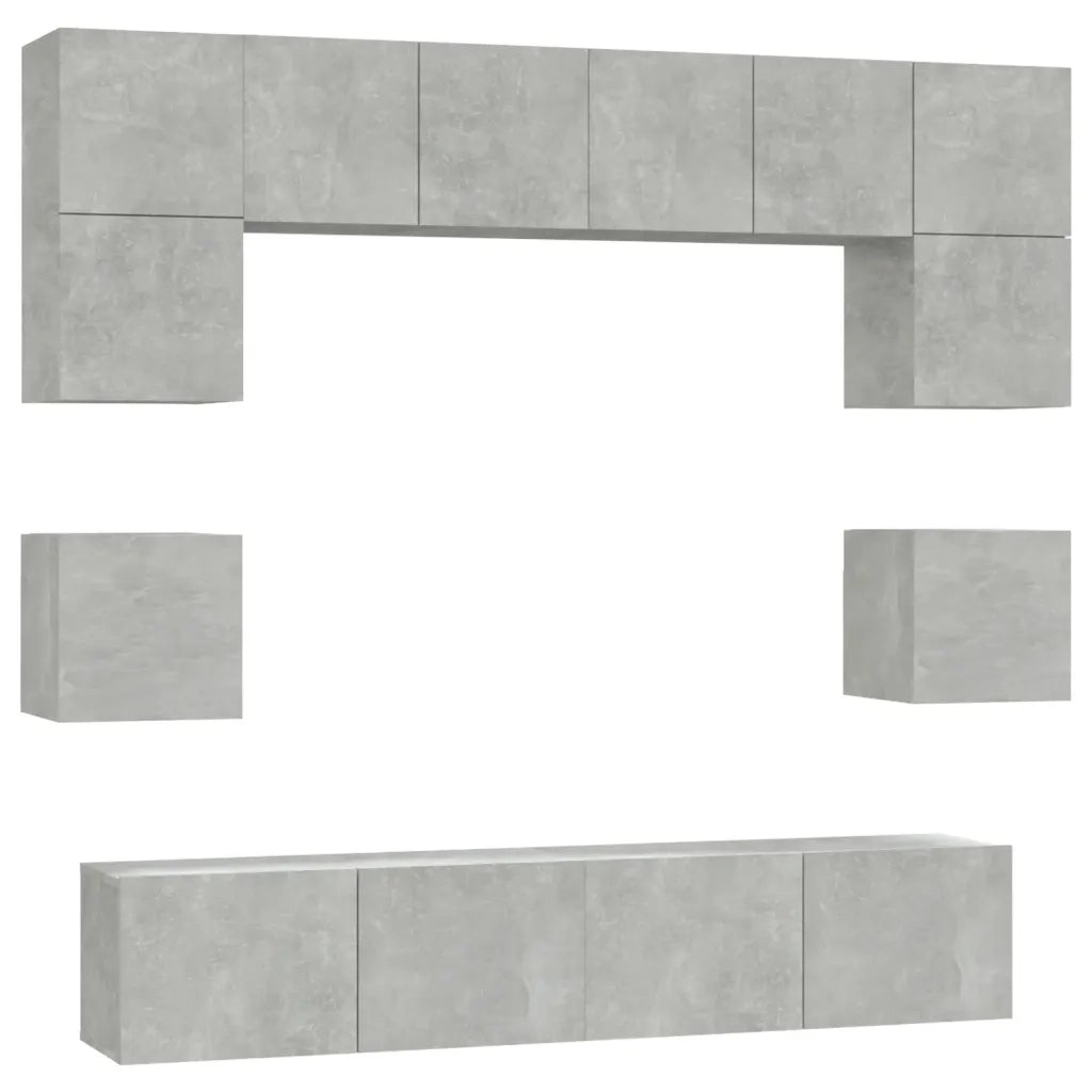 Set Mobili Porta TV 8 pz-Credenza per TV Grigio Cemento in Legno Multistrato 762701