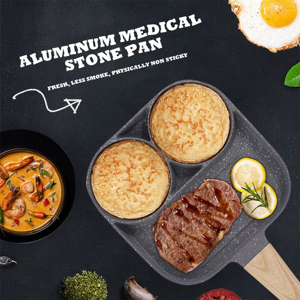 Trade Shop - Padella Pancake 3 Scomparti In Lega Di Alluminio Antiaderente Per Cuocere 3 In 1 -