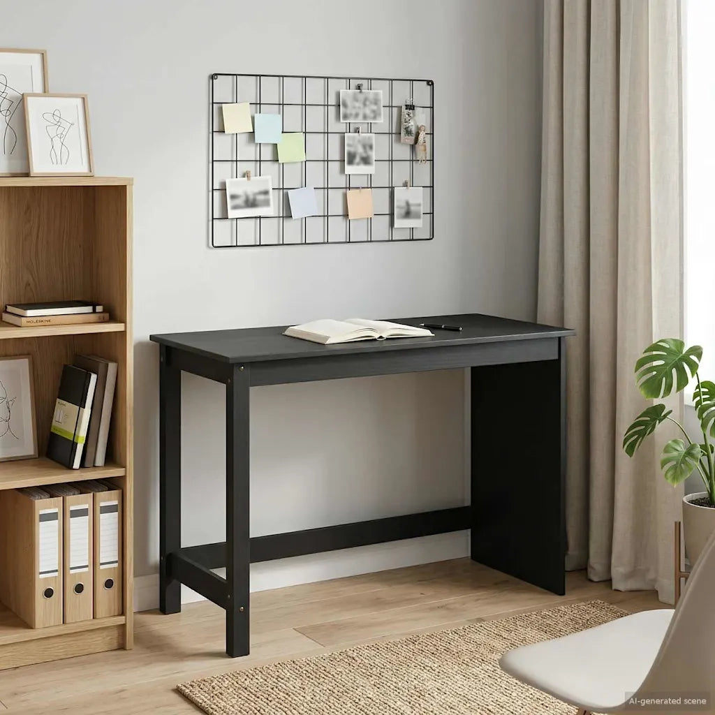 Scrivania Nero 112 x 50 x 75 cm Legno di Pino Massello 42028375