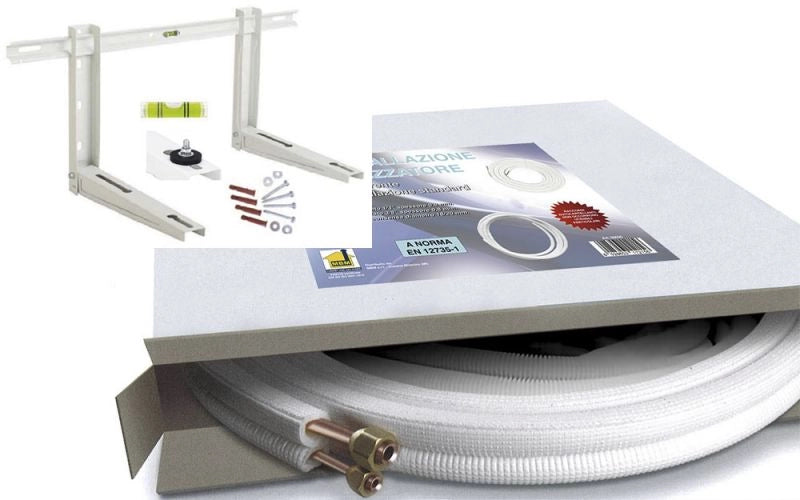 KIT tubi rame climatizzatore 1/4 3/8 5 mt raccordi  staffa tubo condensa condizionatore