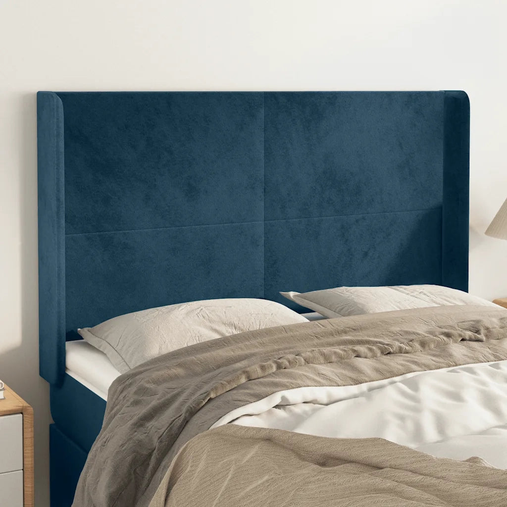 Testiera ad Orecchio Blu Scuro 147x16x118/128 cm in Velluto