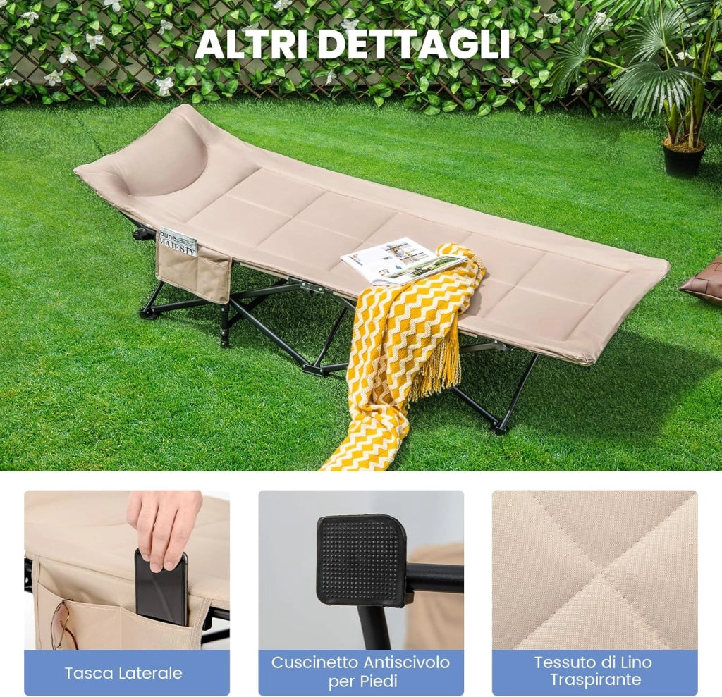 Brandina da Campeggio, Letto da Campeggio con Cuscino e Poggiatesta, Tappetino a Doppio Strato, Brandina da Campeggio Portatile per Ufficio, Casa, Carico Fino a 204 kg(marrone)