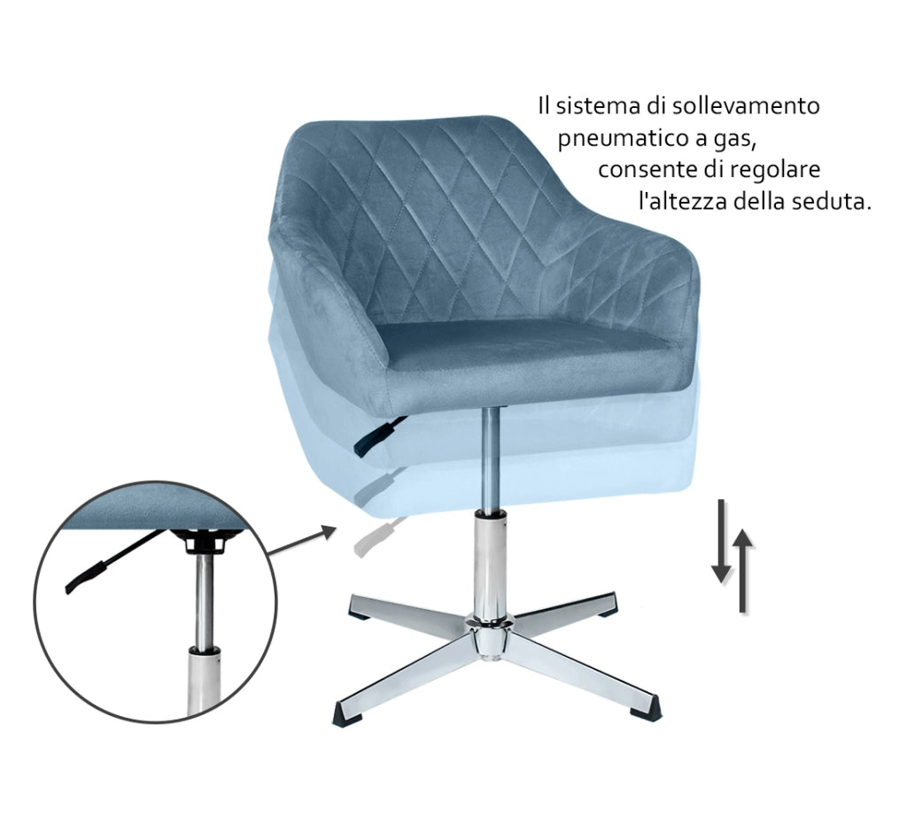 Poltrona ufficio regolabile in altezza in velluto carta da zucchero - Louise - PL25LOPM