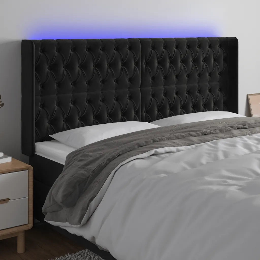 Testiera a LED-Testata con LED Nera 183x16x118/128 cm in Velluto 398925