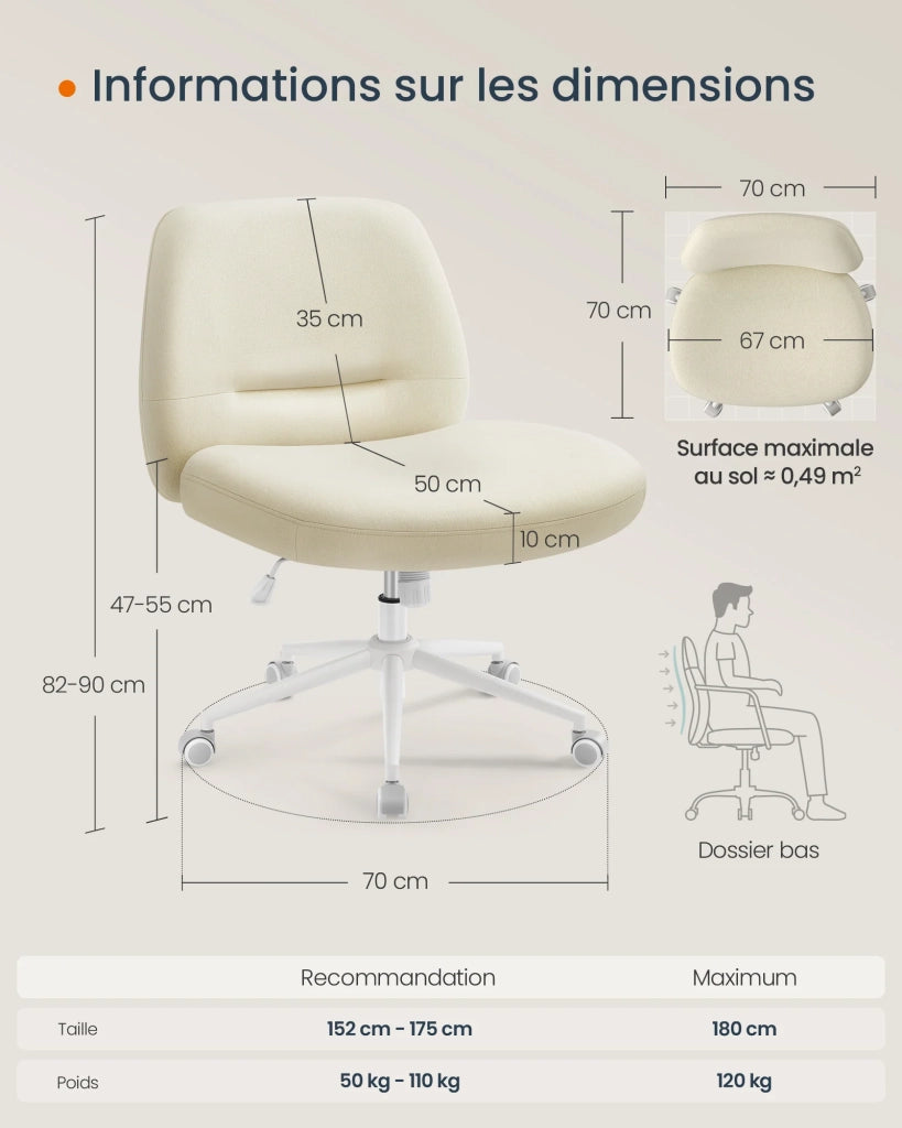 Sedia da ufficio ergonomica in stile moderno con base a stella seduta ampia e comoda altezza regolabile seduta girevole tessuto bianco in cotone-lino 12_0006059