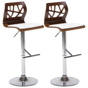 Set di 2 sgabelli da bar in ecopelle bianco e legno scuro Girevole Alzata a Gas Regolabile in Altezza Moderno