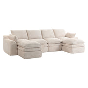 Divano modulare 4 posti con tasche laterali e cuscini; configurazione flessibile; in corduroy beige