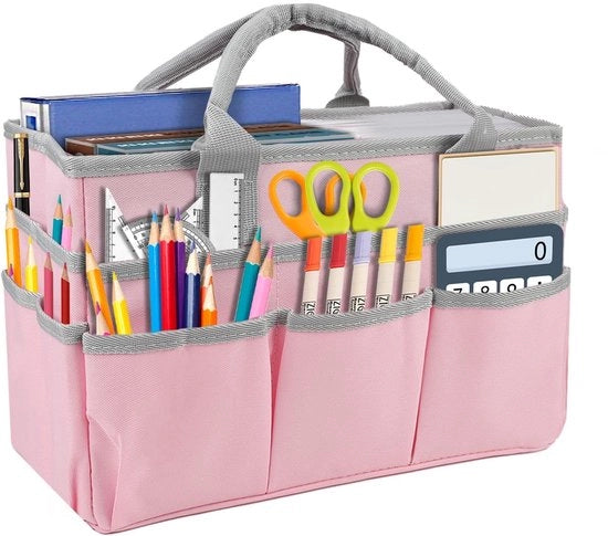 Borsa di stoccaggio con più contenitori - Tessuto oxford impermeabile - 34 x 15 x 22 cm - Rosa/grigio