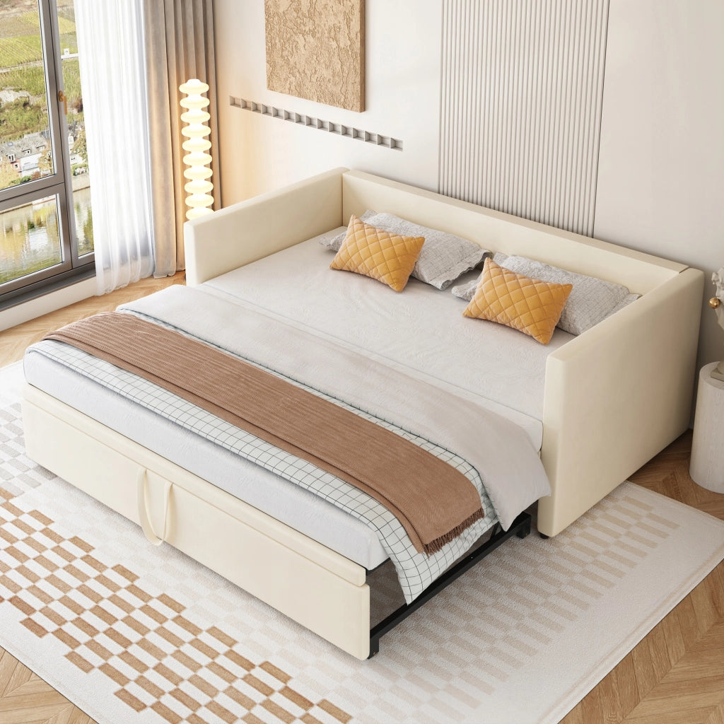 Letto a scomparsa imbottito - Xylo - 90/180x200 - Beige - Con rete