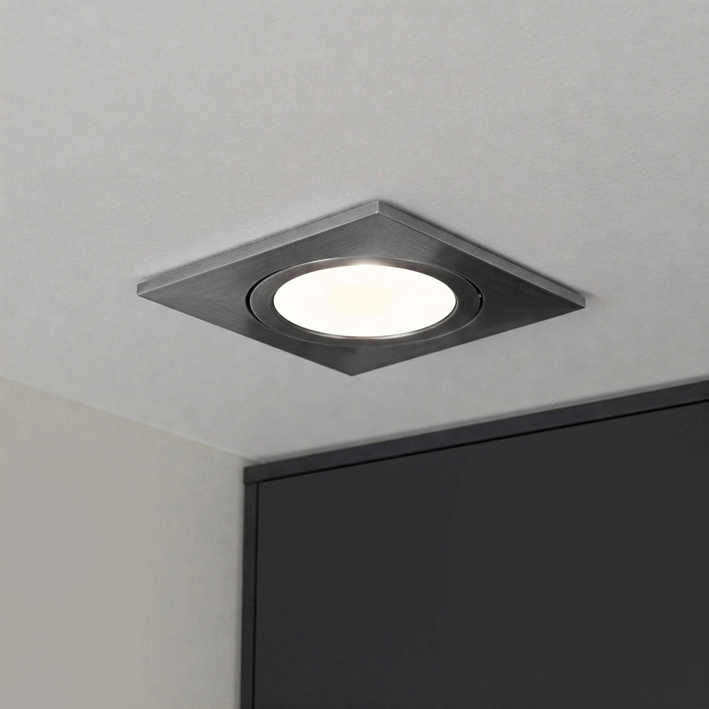 Faretto ad incasso portafaretto quadrato alluminio spazzolato foro 70mm orientabile supporto lampade GU10 GU5.3 SPAZZOLATO
