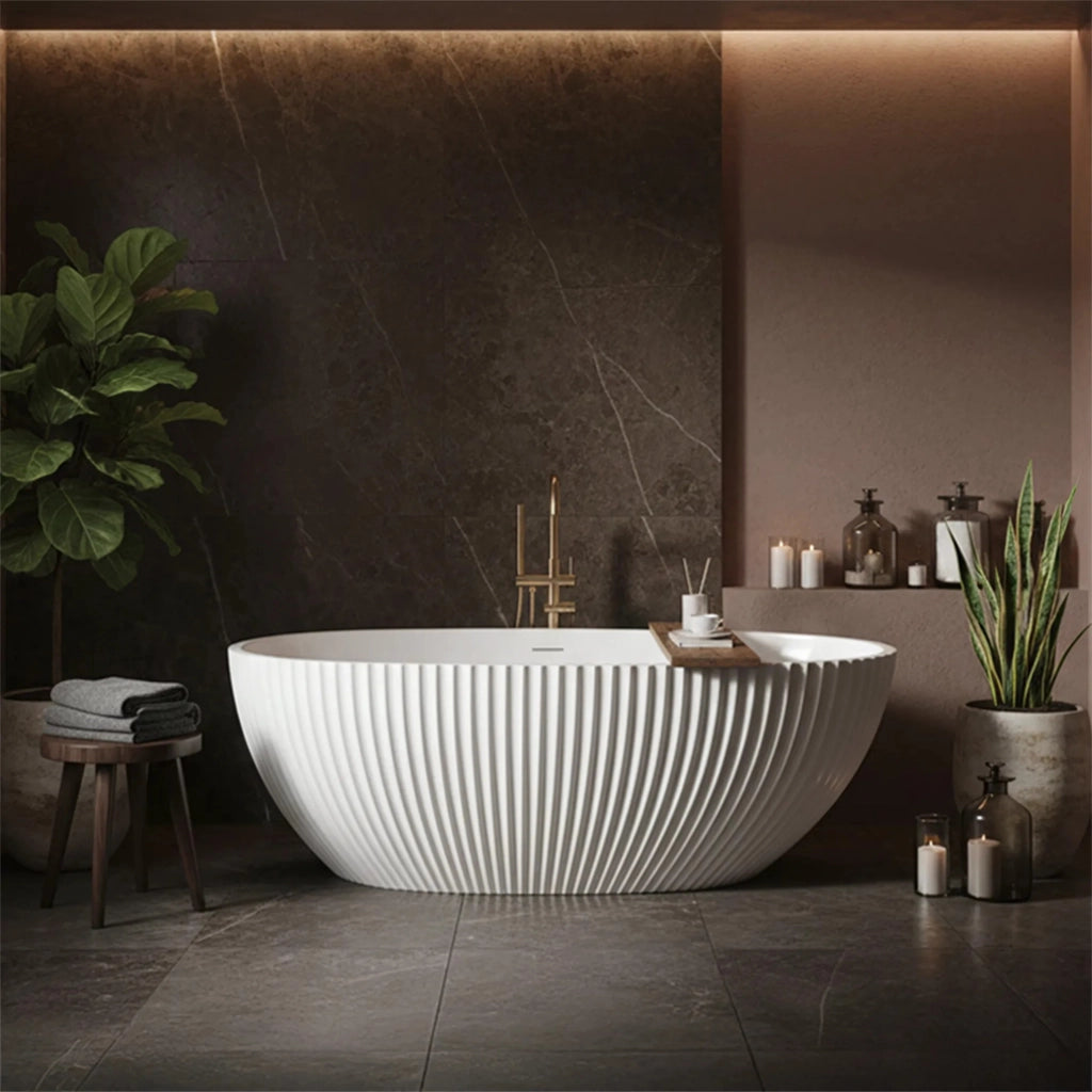 Vasca Da Bagno Freestanding In Acrilico Carmen 170 Copritappo oro spazzolato