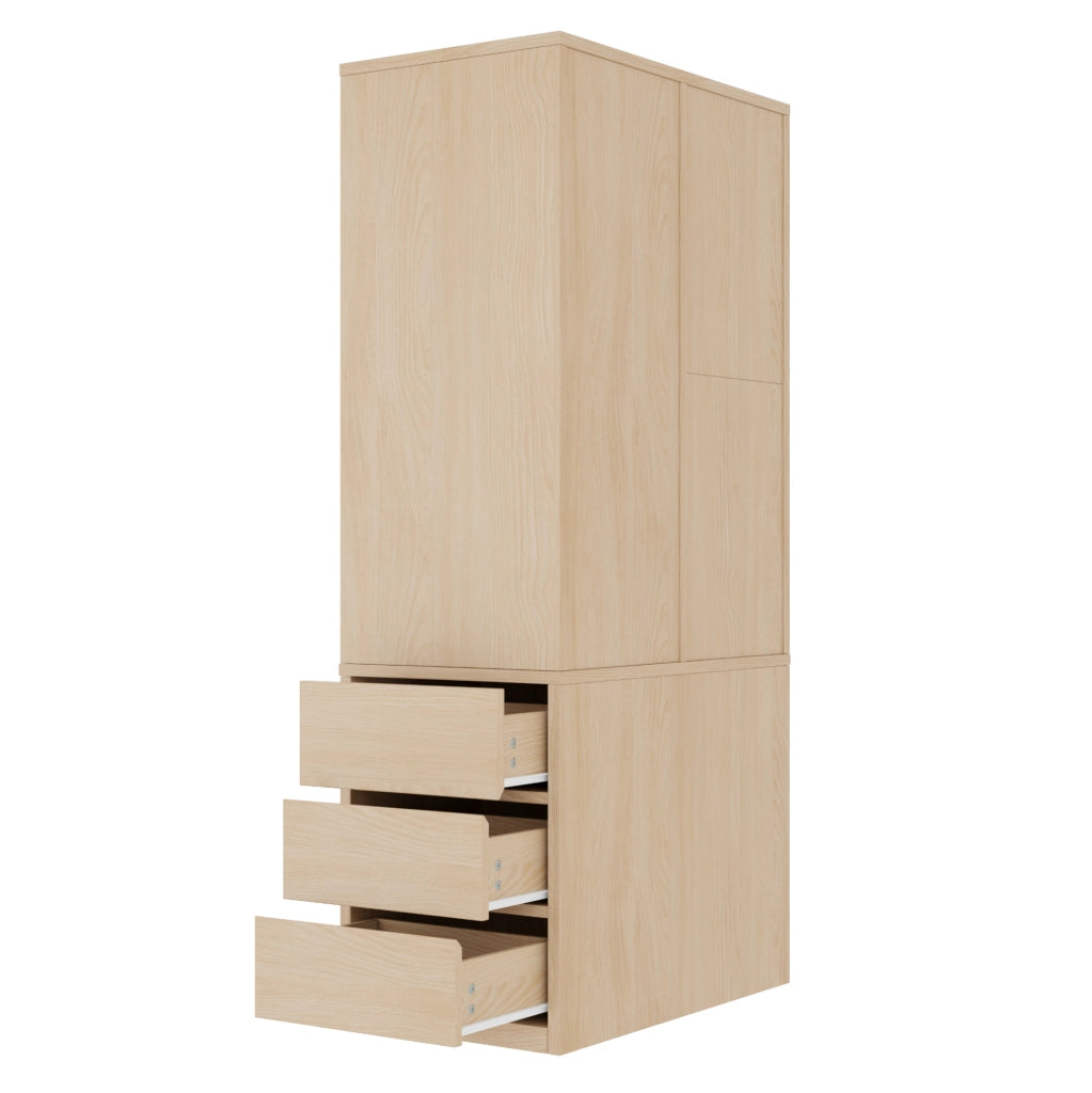 Armadio guardaroba 70x50x170 cm con appendiabiti; ripiani aperti e cassetti in MDF e compensato
