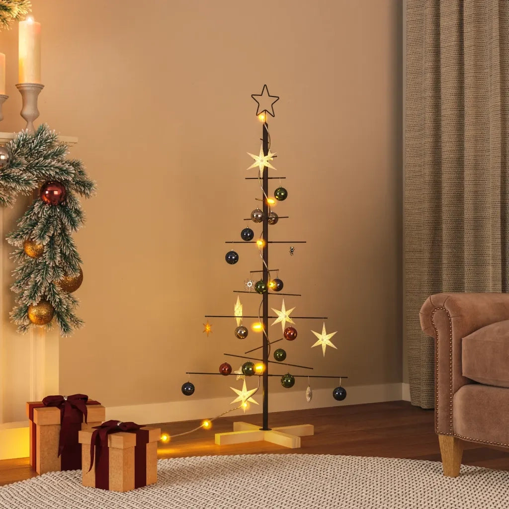 Albero di Natale | Decorazioni natalizie in Metallo con Base in Legno Nero 120 cm