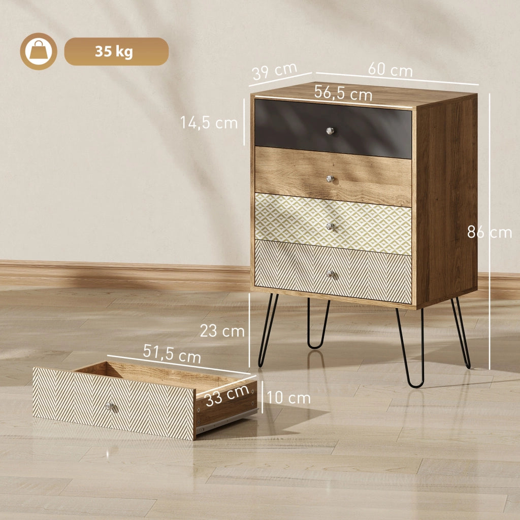 Cassettiera con 4 cassetti ¨C Xylo ¨C Gambe a forcina in acciaio stile bohemien multicolore 60x39x86 cm