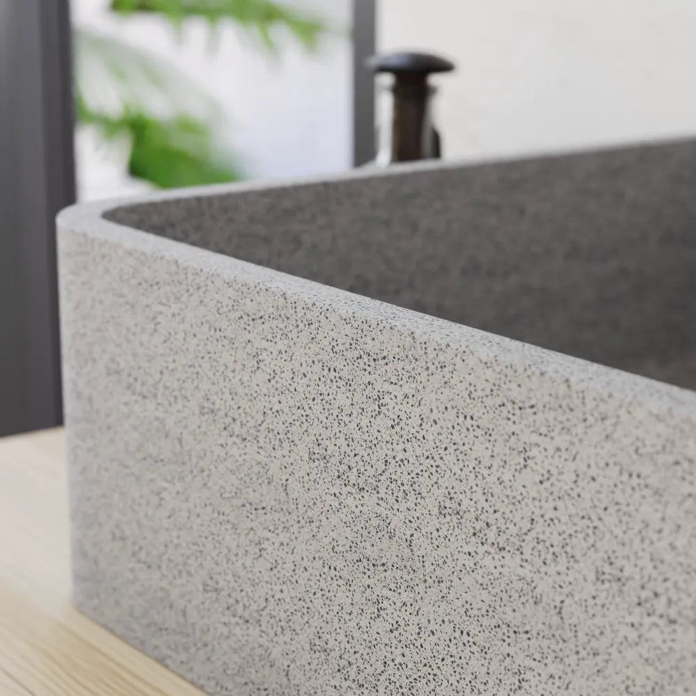 Lavabo da appoggio rettangolare in microcemento 50x32,5x12 cm beige | Lesina