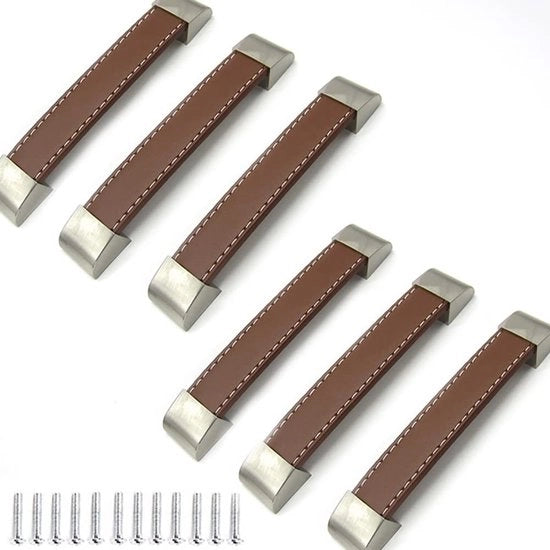 Maniglie in PU pelle morbida - 6 pezzi - maniglioni per mobili - maniglioni per cassetti - duraturi - finitura in acciaio inox di alta qualità - aspetto elegante - maniglioni per porte