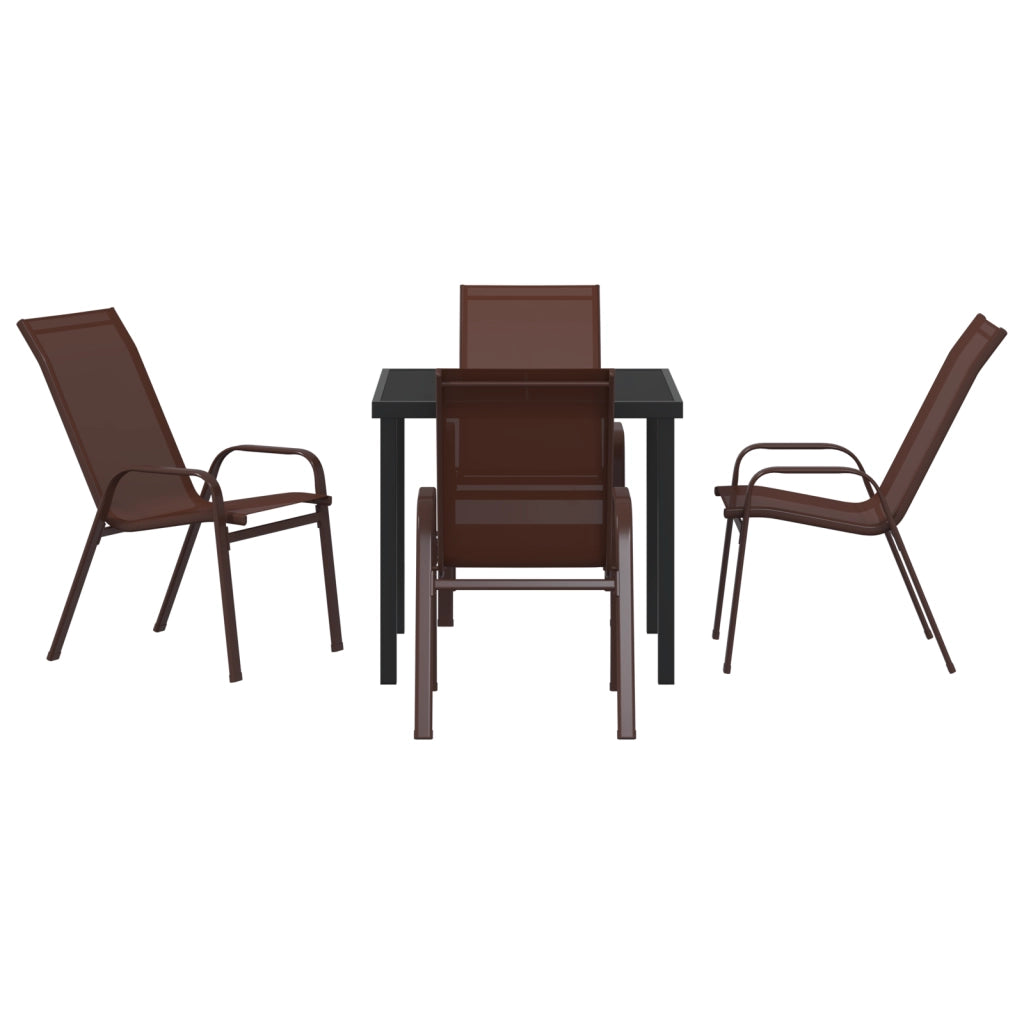 Set da Pranzo Giardino  5 Pezzi in Textilene Marrone e Acciaio