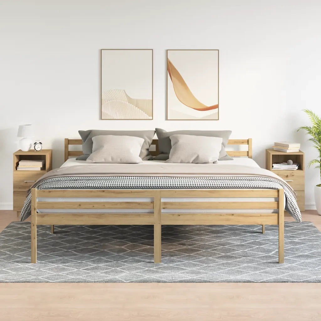 Comodini 2 pz con 2 Cassetti-Set di 2 Tavolino da notte Rovere Artigianale 36x36x68 cm