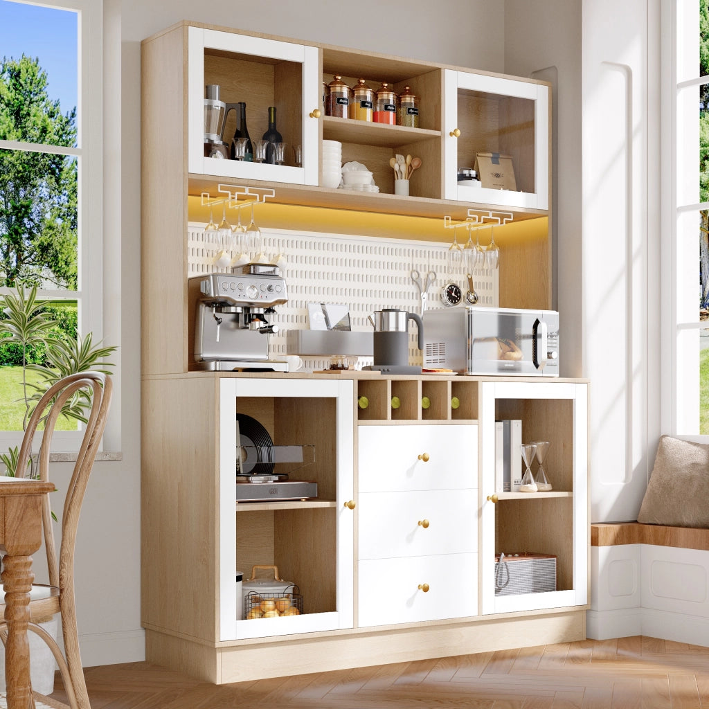 Armadio Alto da Cucina con LED, Vano Vino e Ripiani Regolabili ¨C MINIMAL ¨C Bianco