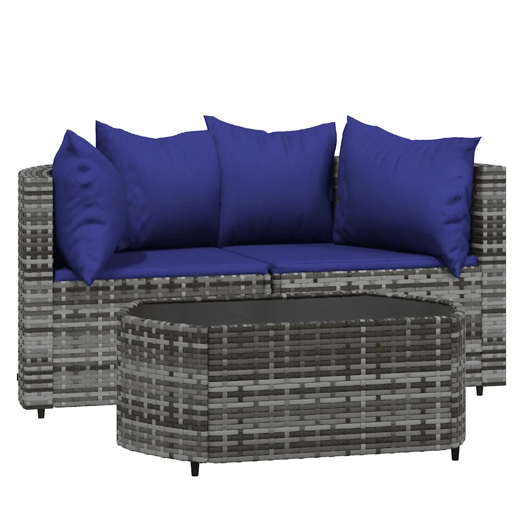 Set Divani da Giardino 3 pz con Cuscini in Polyrattan Grigio 319855