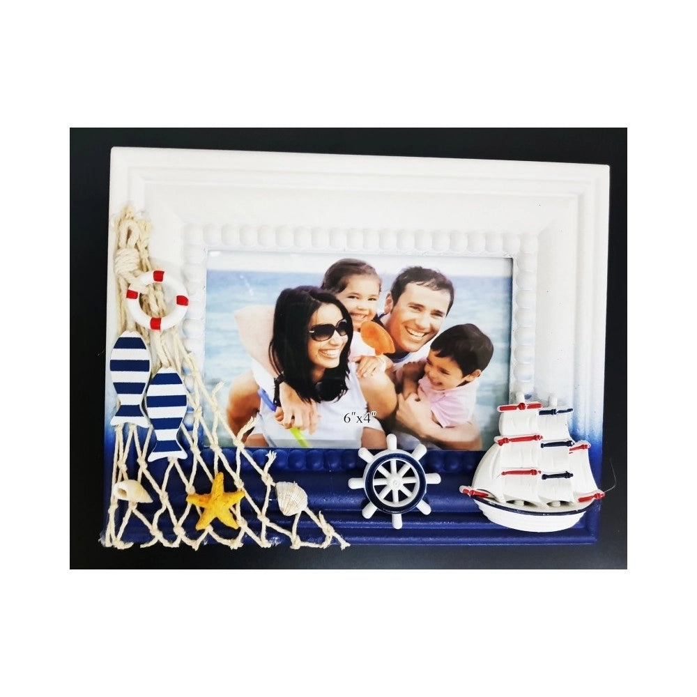 Trade Shop - Cornice Rete Portafoto Timone Mare Blu Bianco Fotografie Decorazione Casa Uffici -