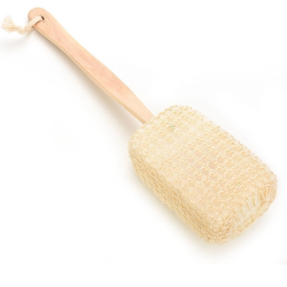 Trade Shop - Spugna Per Doccia Manico Legno 36cm Bagno Massaggio Rilassante Esfoliante Corpo -