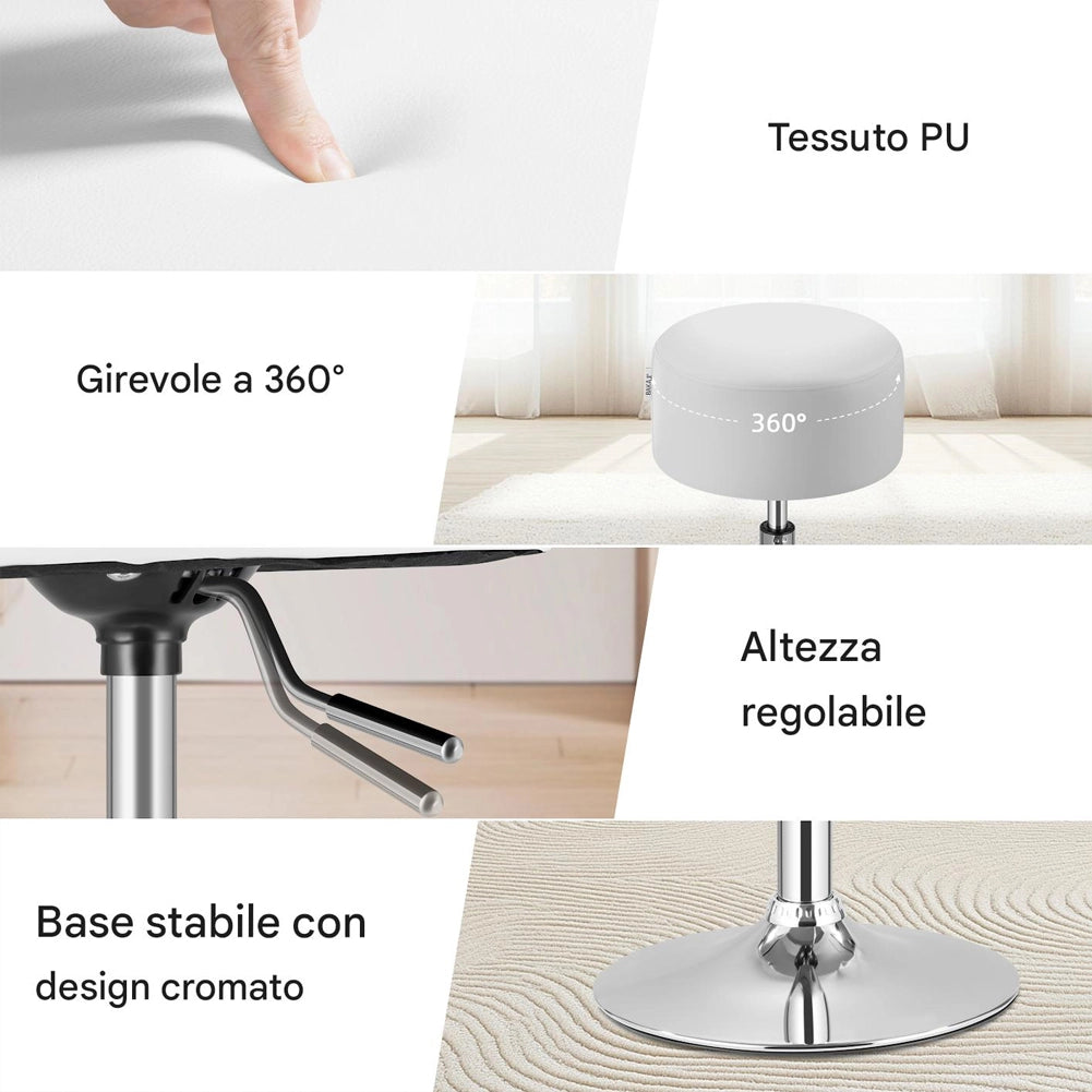 Sgabello Lavoro Make Up Toeletta Seduta Rotante Altezza Regolabile Comodo 130kg Bianco