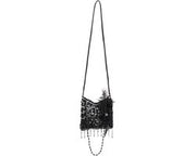 Borsa Charleston accessoria da costume flapper per donna anni '20 con decorazioni a pailletten, fiocchi e catena con perle.