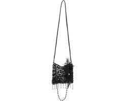 Borsa Charleston accessoria da costume flapper per donna anni '20 con decorazioni a pailletten, fiocchi e catena con perle.