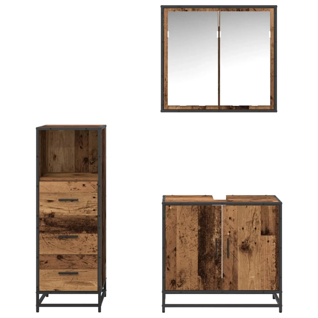 Set di mobili per il bagno con cassetto 3 pcs Legno vecchio 3402444
