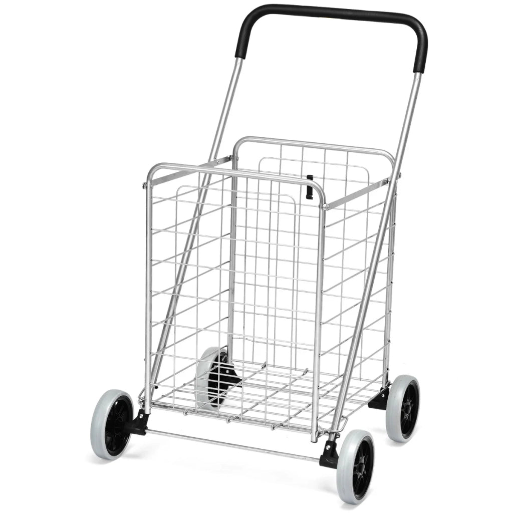 Carrello della spesa pieghevole 43 x 52 x 89 cm 4 grandi ruote maneggevoli design leggero acciaio argentato 20_0020063