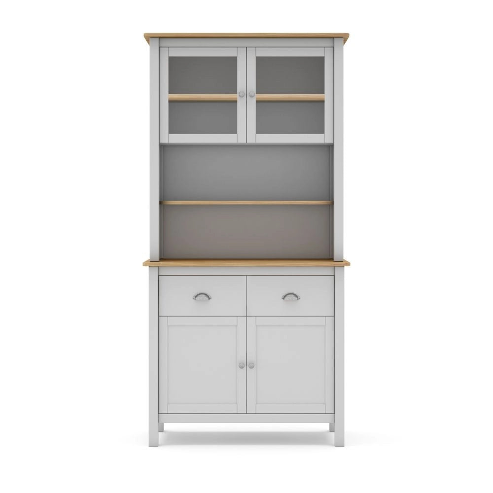 Credenza alta con vetrina Misti in legno massiccio bianco e rovere – 4 ante, 2 cassetti 90x40x180H