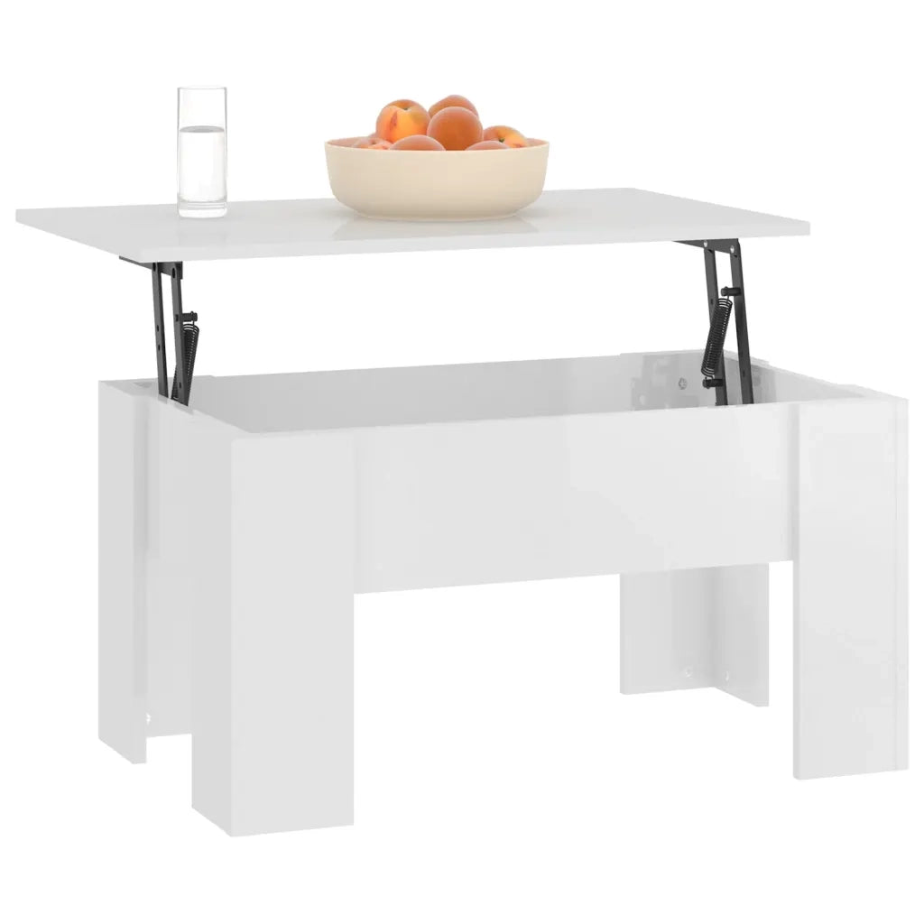 Tavolino Salotto Bianco Lucido 79x49x41 cm in Legno Multistrato 809698